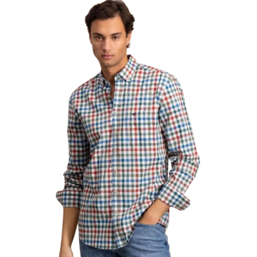 FYNCH HATTON COTTON BUTTON-DOWN COLLAR RUST MEN SHIRT